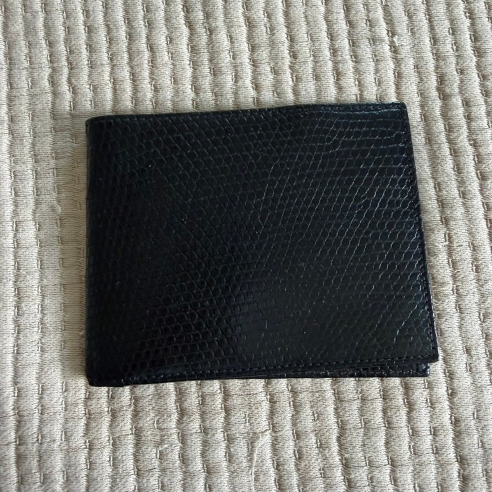 Bosca Lizard Skin Bifold Wallet Black Made Italy Genuine Exotic Leather Mens